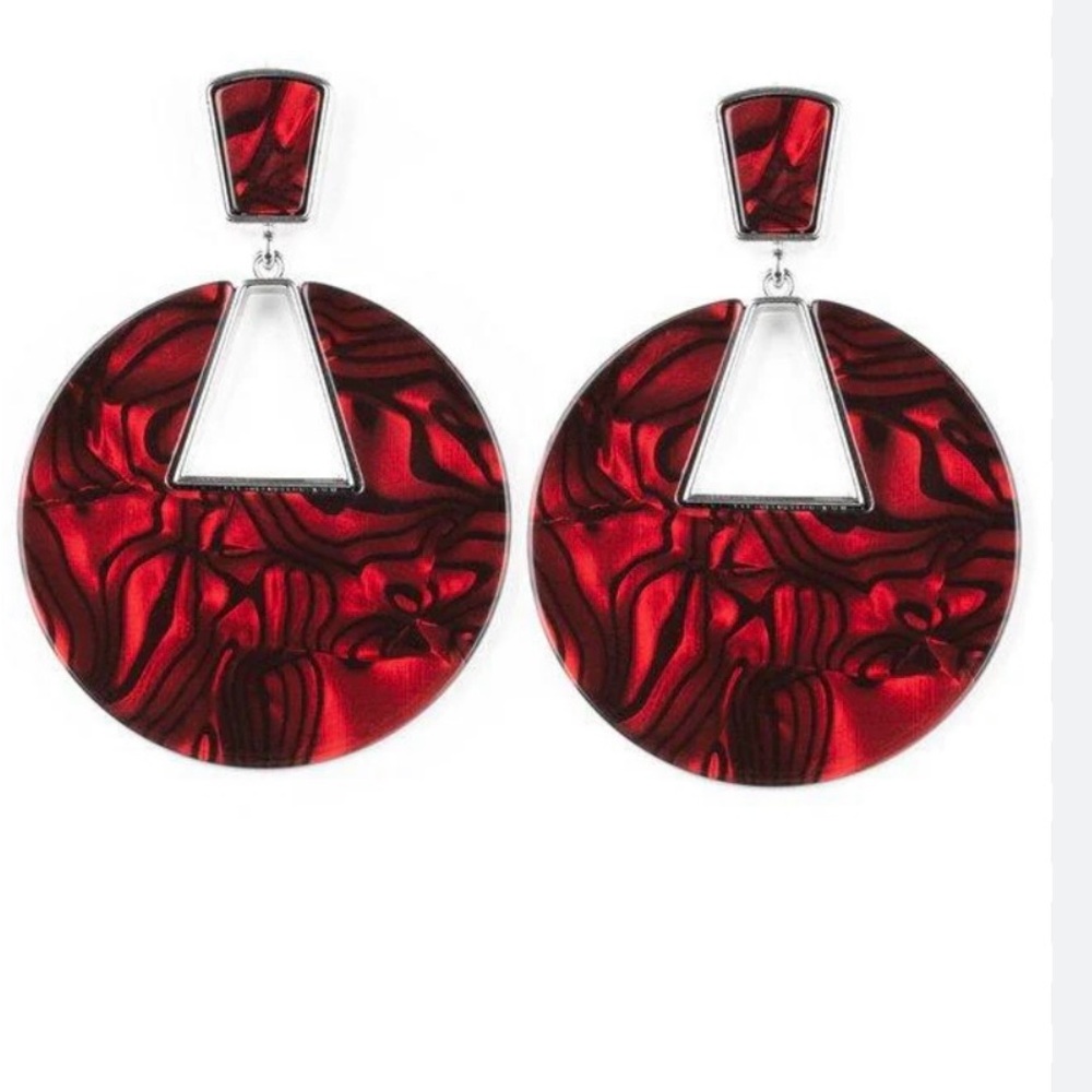 Paparazzi Red and Black Geometric Earrings